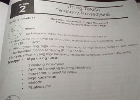 uri ng tekstong prosidyural brainly|Prosidyural .